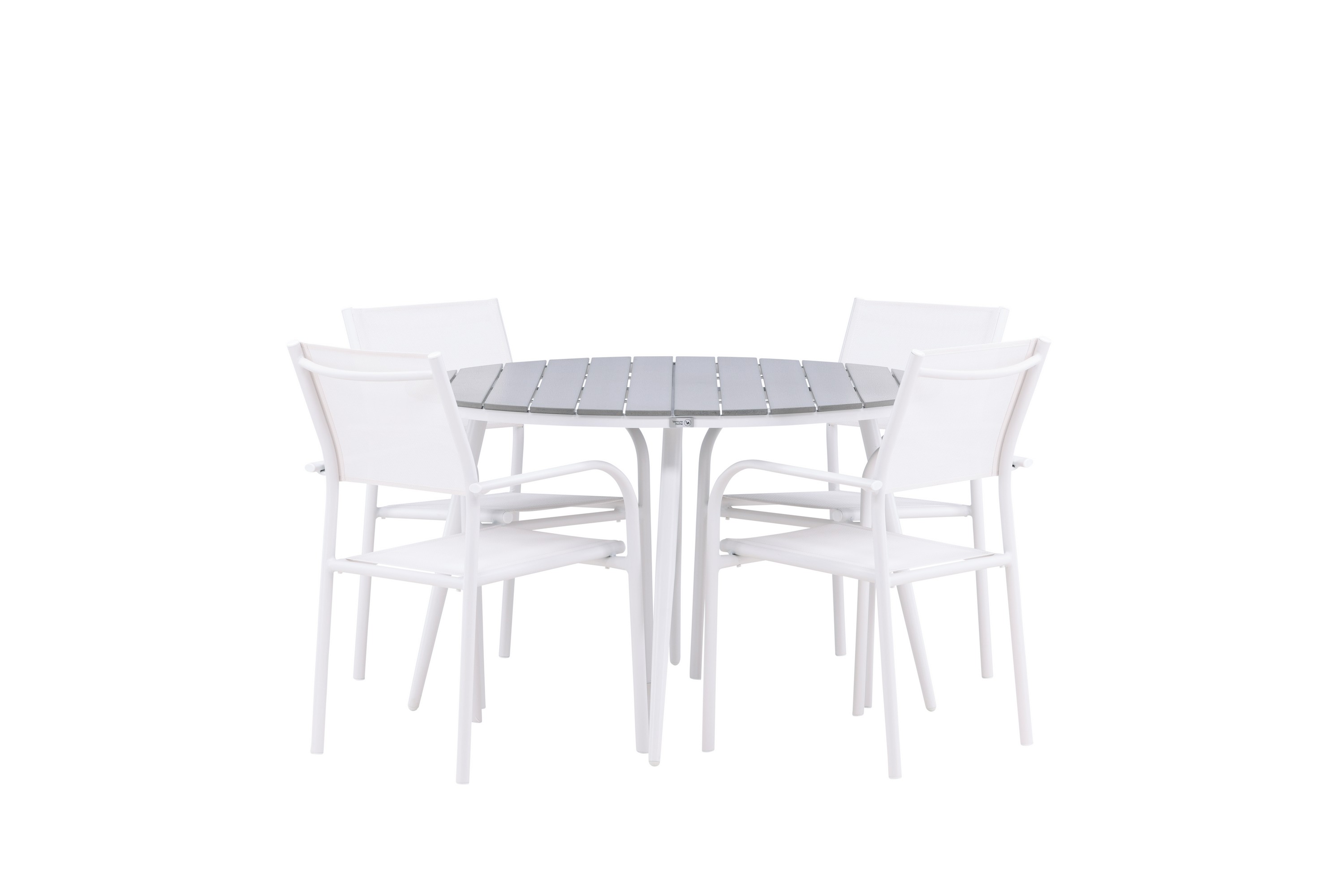 break matgrupp utomhus 120 cm rund med 4 santorini utestolar -