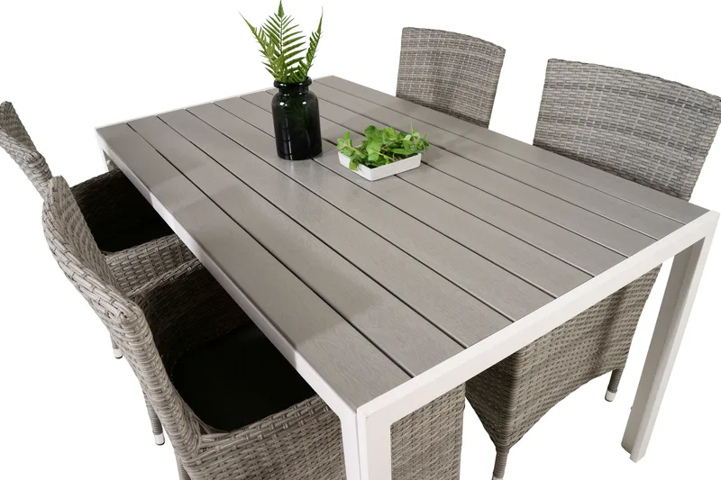 Break Matgrupp Utomhus 150 cm + 4 st Malin Matstolar Utomhusar - Grå /Vit - Utemöbler - Utegrupp - Matgrupper utomhus