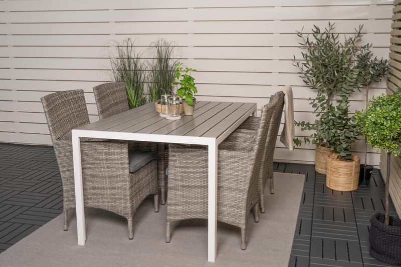 Break Matgrupp Utomhus 150 cm + 4 st Malin Matstolar Utomhusar - Grå /Vit - Utemöbler - Utegrupp - Matgrupper utomhus
