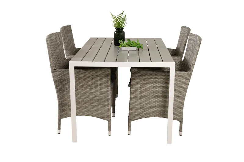 Break Matgrupp Utomhus 150 cm + 4 st Malin Matstolar Utomhusar - Grå /Vit - Utemöbler - Utegrupp - Matgrupper utomhus