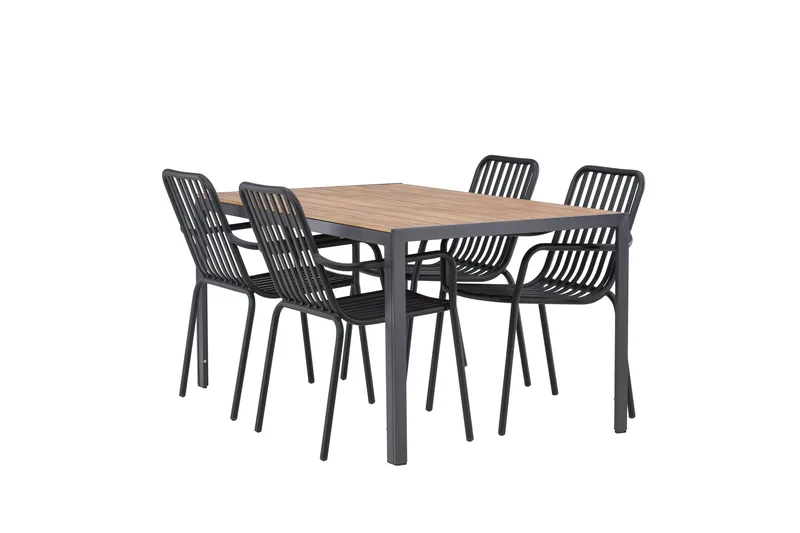 Break Matgrupp Utomhus 150 cm + 4 st Peking Karmstolar, Svart/Brun