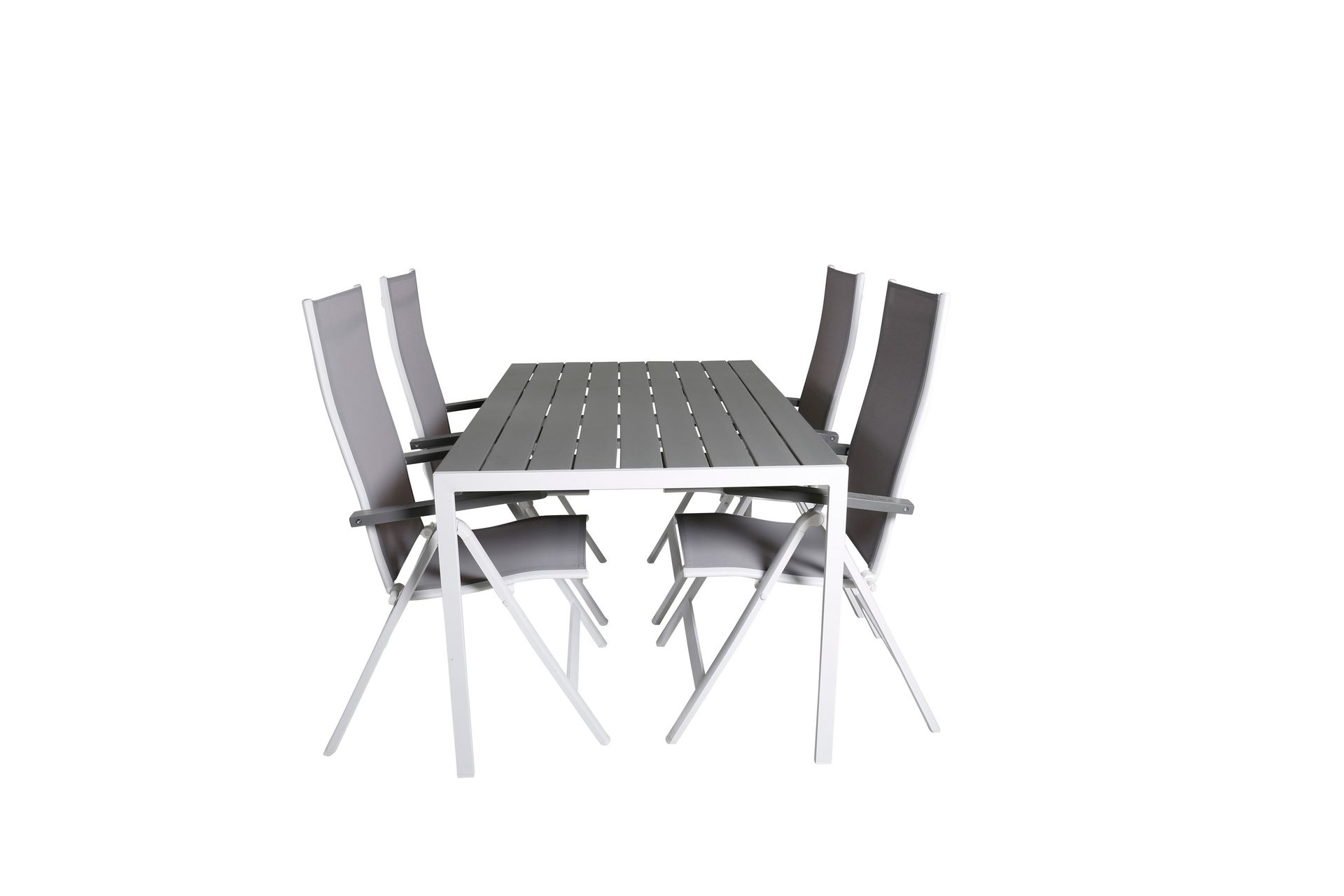 break matgrupp utomhus 150cm + 4 albany positionsstolar vit/grå -