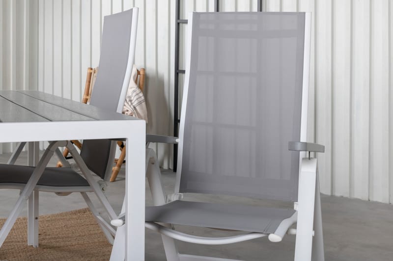 BREAK Matgrupp Utomhus 150cm + 4 Albany Positionsstolar Vit/Grå - Utemöbler - Utegrupp - Matgrupper utomhus