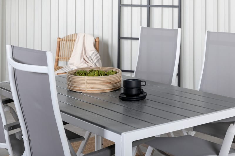 BREAK Matgrupp Utomhus 150cm + 4 Albany Positionsstolar Vit/Grå - Utemöbler - Utegrupp - Matgrupper utomhus