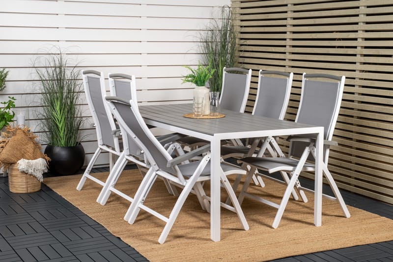 Break Matgrupp Utomhus 205 cm + 6 st Albany PositionssUtestolar - Grå /Vit - Utemöbler - Utegrupp - Matgrupper utomhus