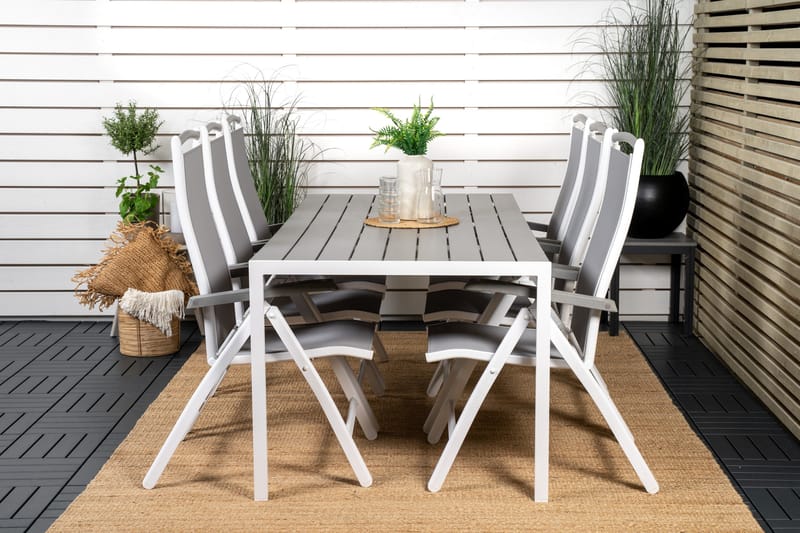 Break Matgrupp Utomhus 205 cm + 6 st Albany PositionssUtestolar - Grå /Vit - Utemöbler - Utegrupp - Matgrupper utomhus