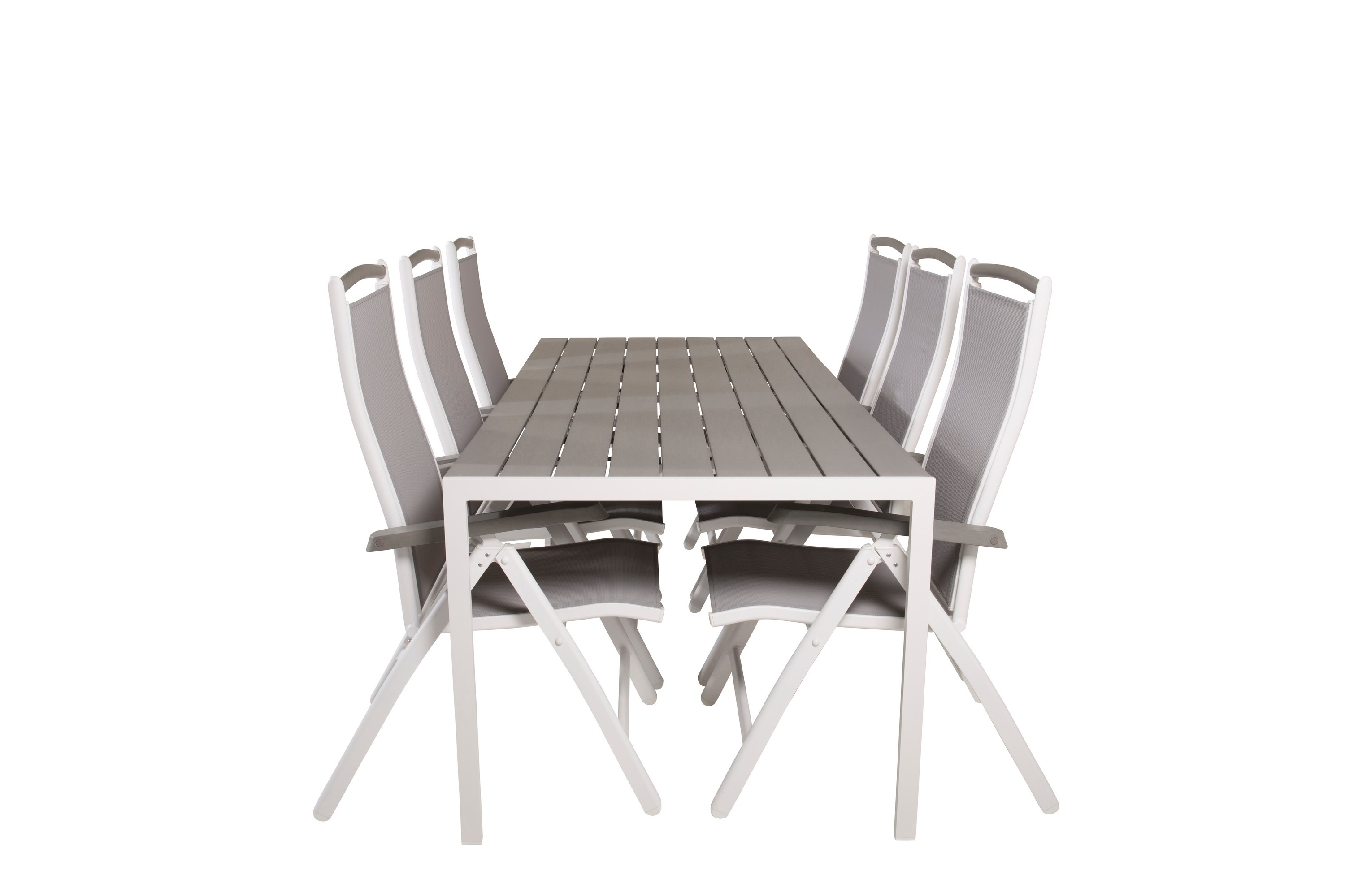 break matgrupp utomhus 205 cm + 6 st albany positionssutestolar - grå /vit