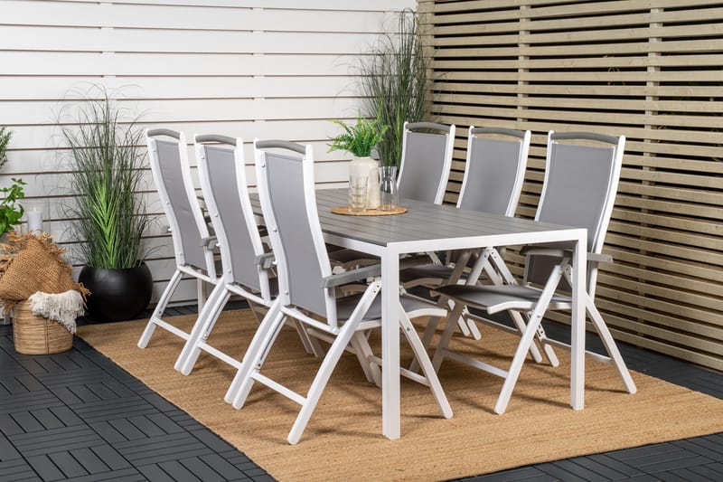 Break Matgrupp Utomhus 205 cm + 6 st Albany PositionssUtestolar - Grå /Vit - Utemöbler - Utegrupp - Matgrupper utomhus