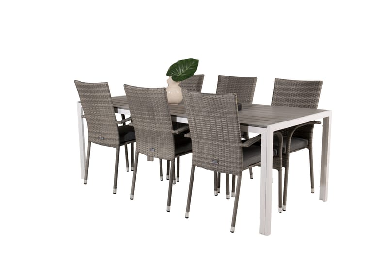Break Matgrupp Utomhus 205 cm + 6 st Anna Karmstolar Utomhus - Grå /Vit - Utemöbler - Utegrupp - Matgrupper utomhus
