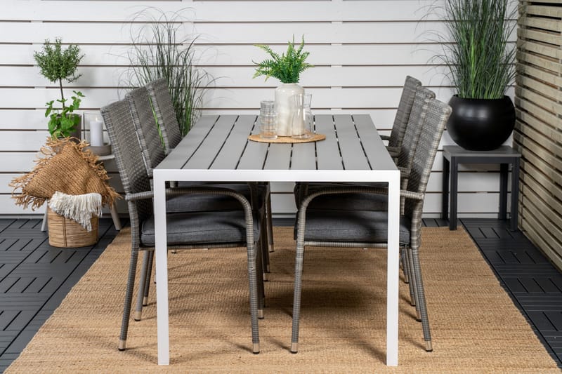 Break Matgrupp Utomhus 205 cm + 6 st Anna Karmstolar Utomhus - Grå /Vit - Utemöbler - Utegrupp - Matgrupper utomhus