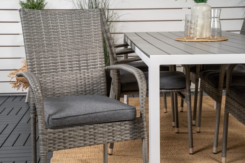 Break Matgrupp Utomhus 205 cm + 6 st Anna Karmstolar Utomhus - Grå /Vit - Utemöbler - Utegrupp - Matgrupper utomhus