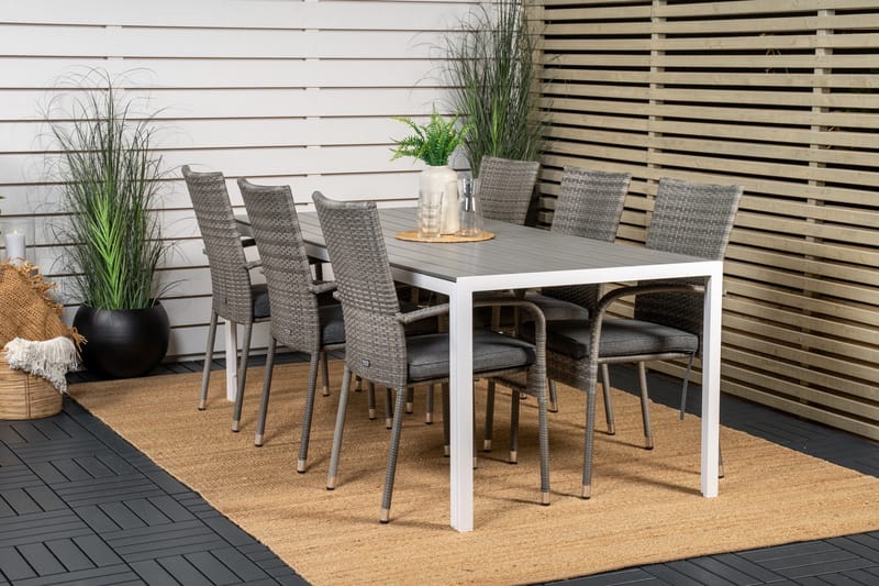 Break Matgrupp Utomhus 205 cm + 6 st Anna Karmstolar Utomhus - Grå /Vit - Utemöbler - Utegrupp - Matgrupper utomhus