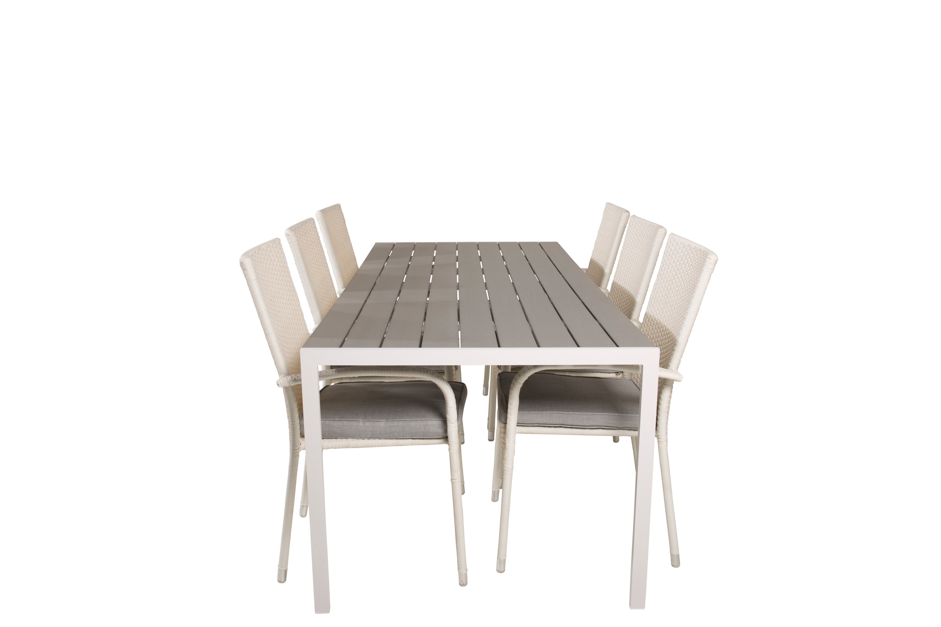 break matgrupp utomhus 205 cm + 6 st anna matstolar utomhusar - grå /vit