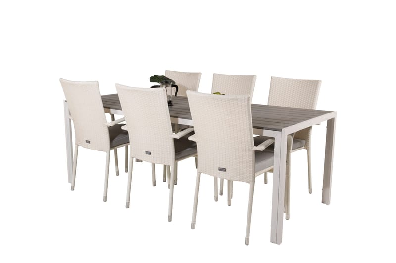 Break Matgrupp Utomhus 205 cm + 6 st Anna Matstolar Utomhusar - Grå /Vit - Utemöbler - Utegrupp - Matgrupper utomhus