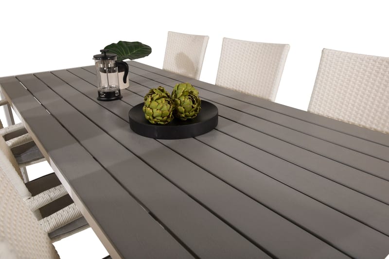 Break Matgrupp Utomhus 205 cm + 6 st Anna Matstolar Utomhusar - Grå /Vit - Utemöbler - Utegrupp - Matgrupper utomhus