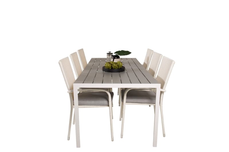 Break Matgrupp Utomhus 205 cm + 6 st Anna Matstolar Utomhusar - Grå /Vit - Utemöbler - Utegrupp - Matgrupper utomhus