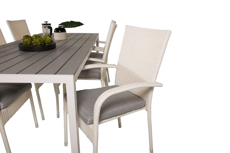 Break Matgrupp Utomhus 205 cm + 6 st Anna Matstolar Utomhusar - Grå /Vit - Utemöbler - Utegrupp - Matgrupper utomhus