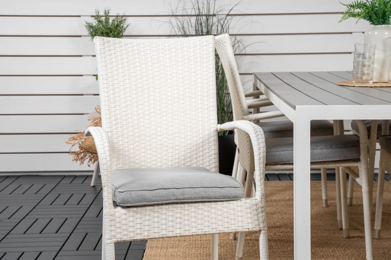 Break Matgrupp Utomhus 205 cm + 6 st Anna Matstolar Utomhusar - Grå /Vit - Utemöbler - Utegrupp - Matgrupper utomhus