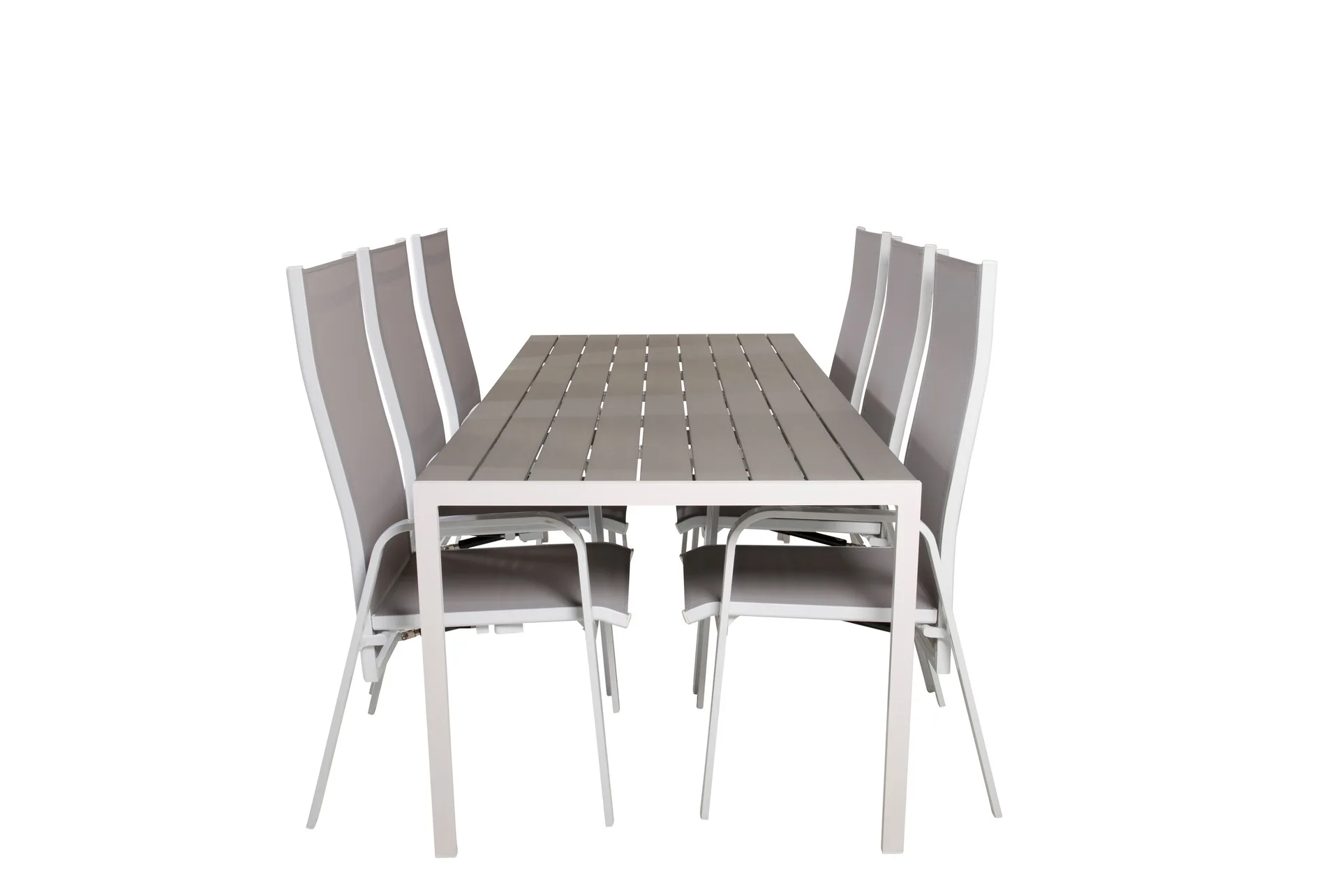 break matgrupp utomhus 205 cm + 6 st copacabana reclinerstol utomhusar - grå /vit