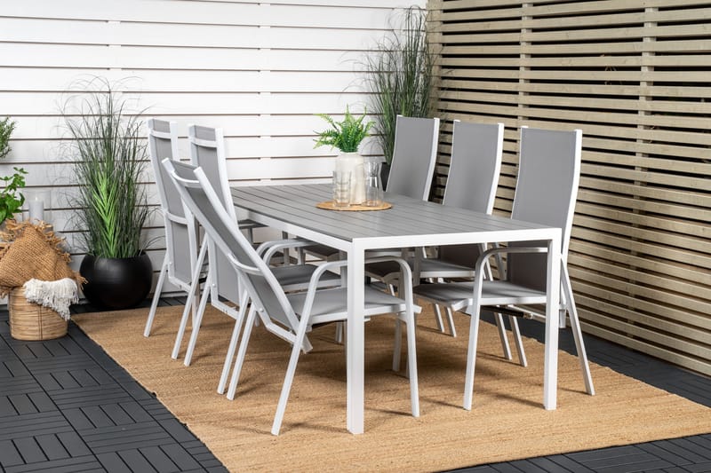 Break Matgrupp Utomhus 205 cm + 6 st Copacabana Reclinerstol Utomhusar - Grå /Vit - Utemöbler - Utegrupp - Matgrupper utomhus
