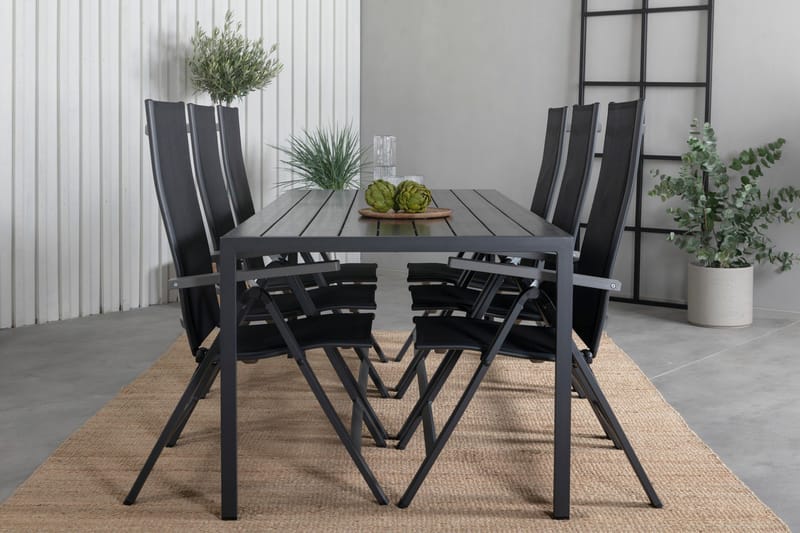 Break Matgrupp Utomhus 205cm + 6 Albany Positionsstolar Svart/Grå - Venture Home - Utemöbler - Utegrupp - Matgrupper utomhus