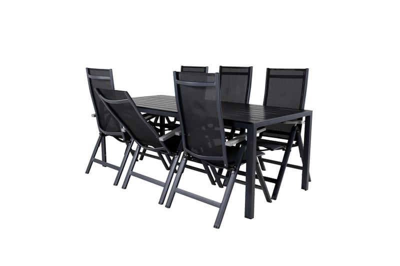 Break Matgrupp Utomhus 205cm + 6 Albany Positionsstolar Svart/Grå - Venture Home - Utemöbler - Utegrupp - Matgrupper utomhus