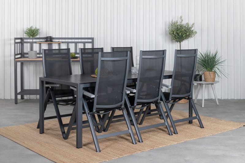 Break Matgrupp Utomhus 205cm + 6 Albany Positionsstolar Svart/Grå - Venture Home - Utemöbler - Utegrupp - Matgrupper utomhus