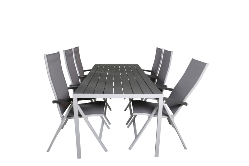 BREAK Matgrupp Utomhus 205cm + 6 Albany Positionsstolar Grå/Vit - Utemöbler - Utegrupp - Matgrupper utomhus