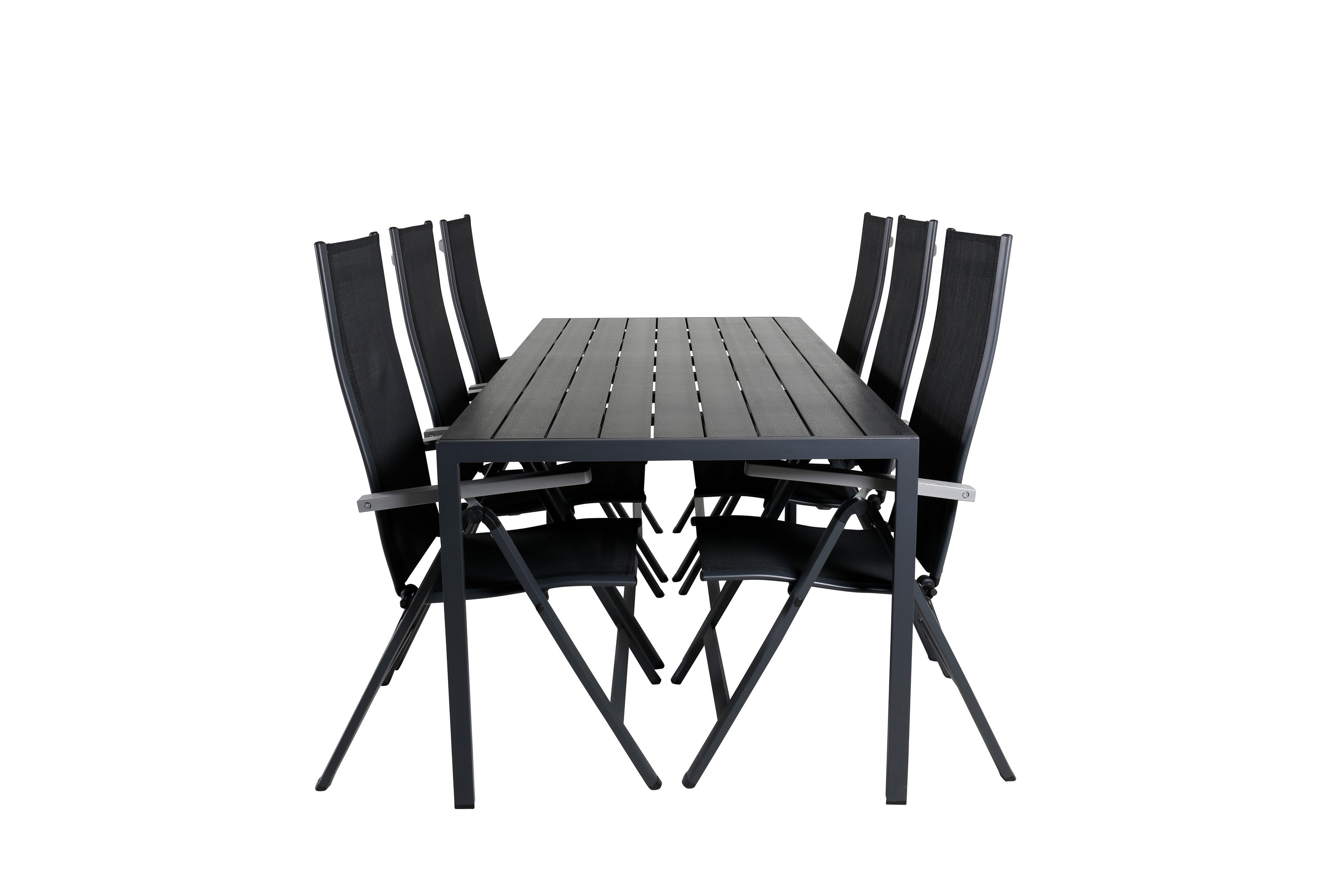 break matgrupp utomhus 205cm + 6 albany positionsstolar svart/grå -