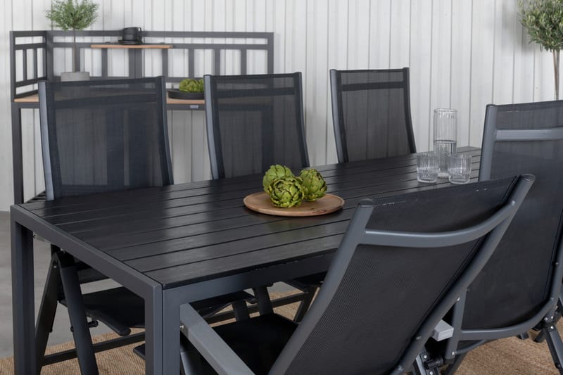 Break Matgrupp Utomhus 205cm + 6 Albany Positionsstolar Svart/Grå - Venture Home - Utemöbler - Utegrupp - Matgrupper utomhus