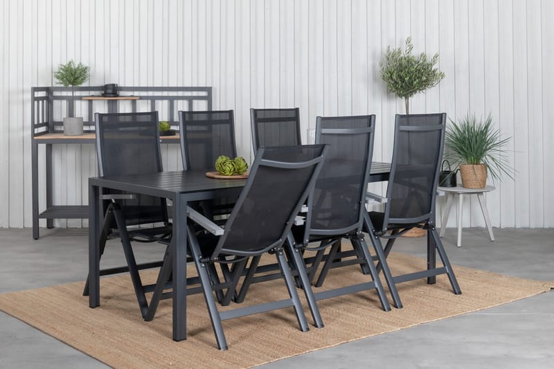 Break Matgrupp Utomhus 205cm + 6 Albany Positionsstolar Svart/Grå - Venture Home - Utemöbler - Utegrupp - Matgrupper utomhus
