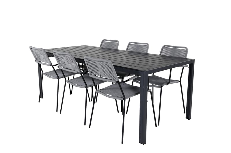 Break Matgrupp Utomhus 205cm + 6 Lindos Karmstolar Utomhus Svart/Grå - Venture Home - Utemöbler - Utegrupp - Matgrupper utomhus