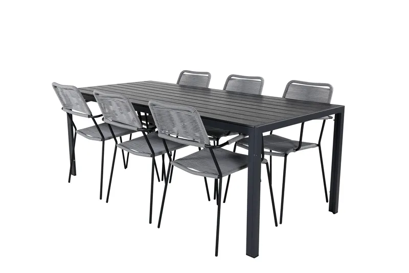 Break Matgrupp Utomhus 205cm + 6 Lindos Karmstolar Utomhus Svart/Grå - Venture Home - Utemöbler - Utegrupp - Matgrupper utomhus