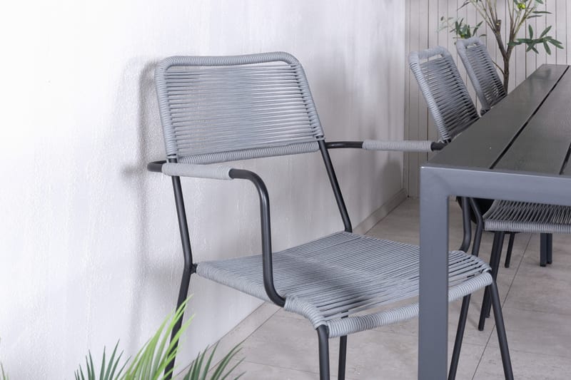 Break Matgrupp Utomhus 205cm + 6 Lindos Karmstolar Utomhus Svart/Grå - Venture Home - Utemöbler - Utegrupp - Matgrupper utomhus