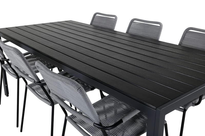 Break Matgrupp Utomhus 205cm + 6 Lindos Karmstolar Utomhus Svart/Grå - Venture Home - Utemöbler - Utegrupp - Matgrupper utomhus