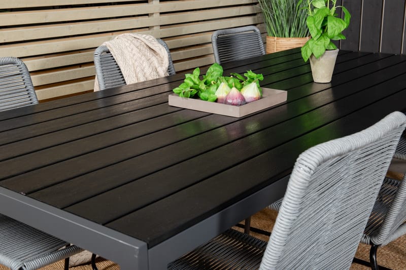 Break Matgrupp Utomhus 205cm + 6 Lindos Matstolar Utomhus Svart/Grå - Venture Home - Utemöbler - Utegrupp - Matgrupper utomhus