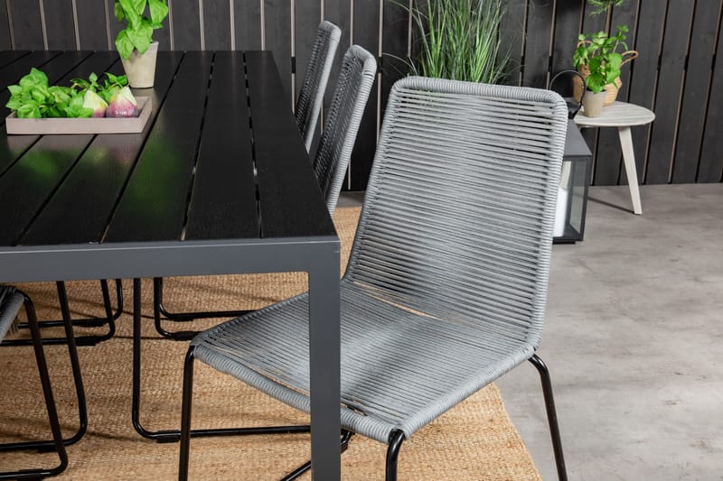 Break Matgrupp Utomhus 205cm + 6 Lindos Matstolar Utomhus Svart/Grå - Venture Home - Utemöbler - Utegrupp - Matgrupper utomhus