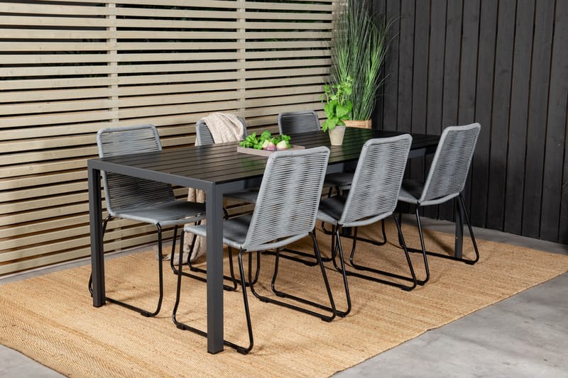 Break Matgrupp Utomhus 205cm + 6 Lindos Matstolar Utomhus Svart/Grå - Venture Home - Utemöbler - Utegrupp - Matgrupper utomhus