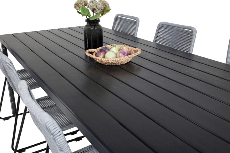 Break Matgrupp Utomhus 205cm + 6 Lindos Matstolar Utomhus Svart/Grå - Venture Home - Utemöbler - Utegrupp - Matgrupper utomhus