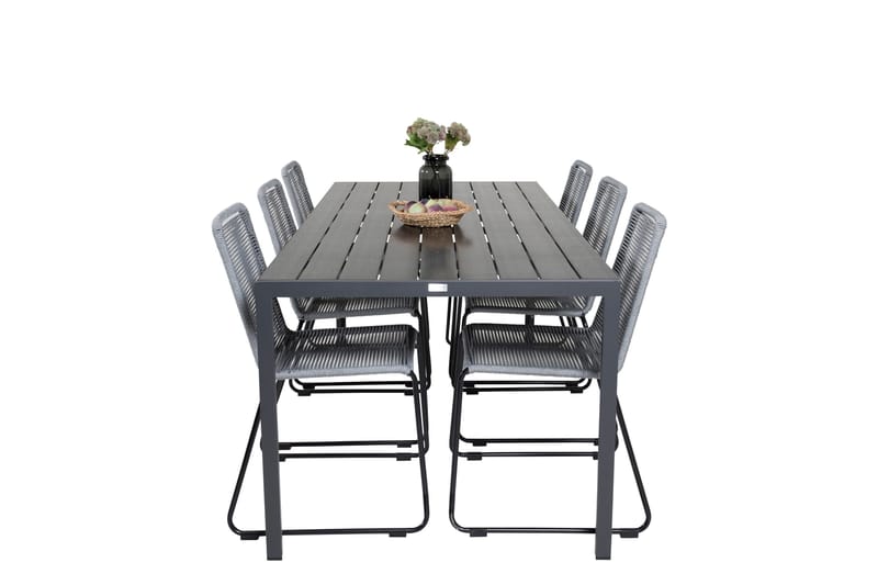 Break Matgrupp Utomhus 205cm + 6 Lindos Matstolar Utomhus Svart/Grå - Venture Home - Utemöbler - Utegrupp - Matgrupper utomhus