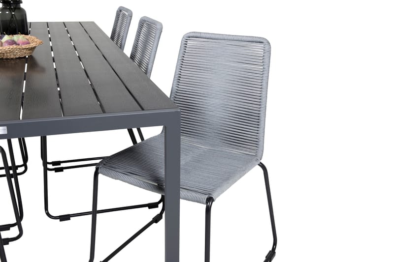 Break Matgrupp Utomhus 205cm + 6 Lindos Matstolar Utomhus Svart/Grå - Venture Home - Utemöbler - Utegrupp - Matgrupper utomhus