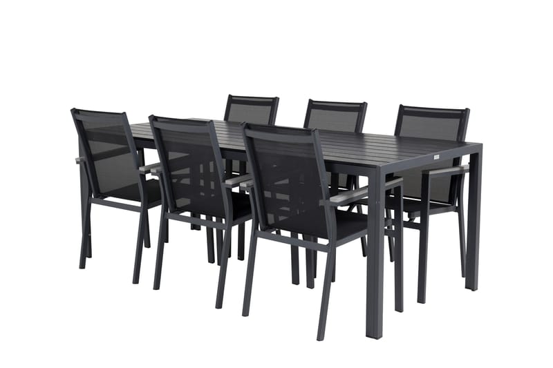 BREAK Matgrupp Utomhus 205cm + 6 Parma Karmstolar Utomhus Svart/Grå - Utemöbler - Utegrupp - Matgrupper utomhus