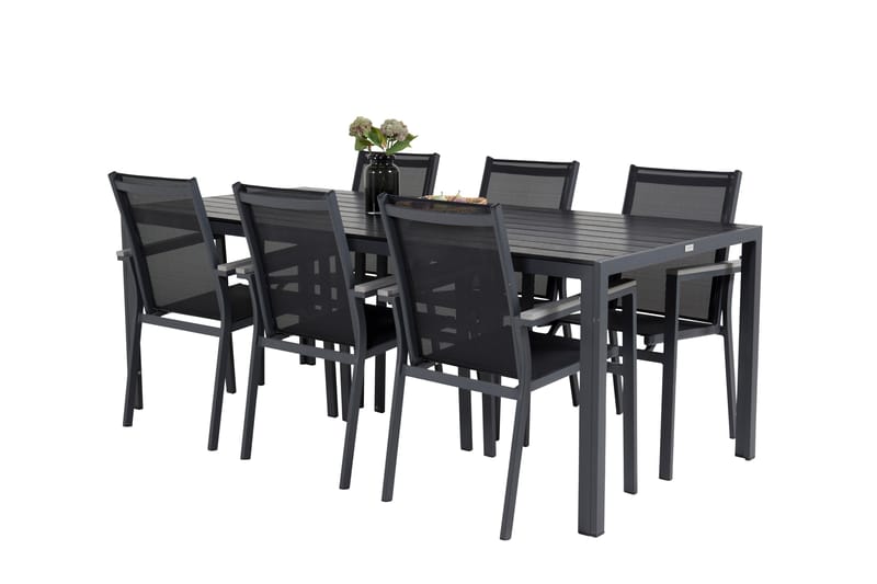 BREAK Matgrupp Utomhus 205cm + 6 Parma Karmstolar Utomhus Svart/Grå - Utemöbler - Utegrupp - Matgrupper utomhus