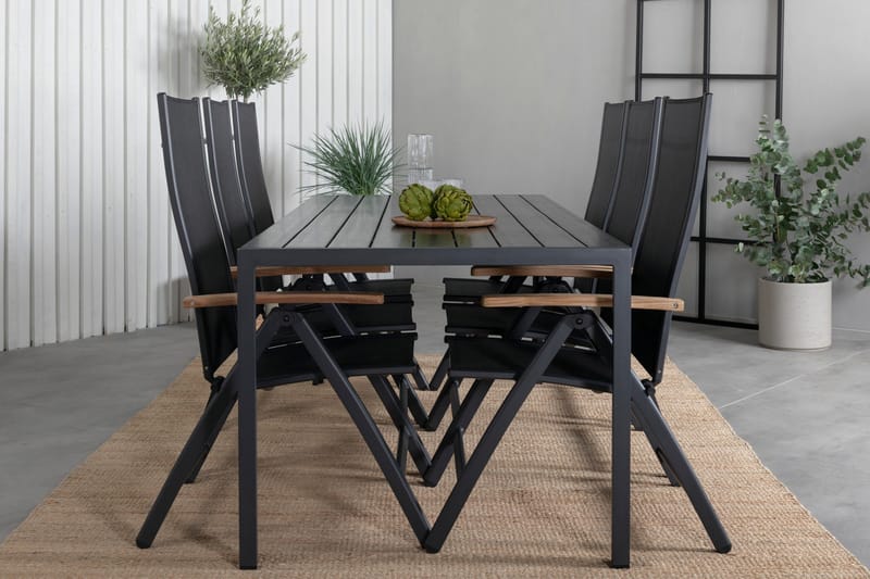 Break Matgrupp Utomhus 205cm + 6 Panama Positionsstolar Svart/Grå - Venture Home - Utemöbler - Utegrupp - Matgrupper utomhus