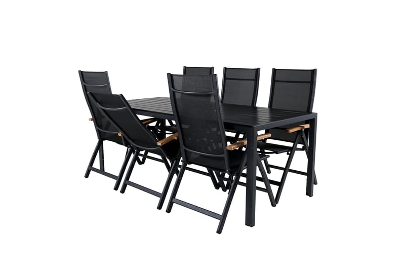 Break Matgrupp Utomhus 205cm + 6 Panama Positionsstolar Svart/Grå - Venture Home - Utemöbler - Utegrupp - Matgrupper utomhus