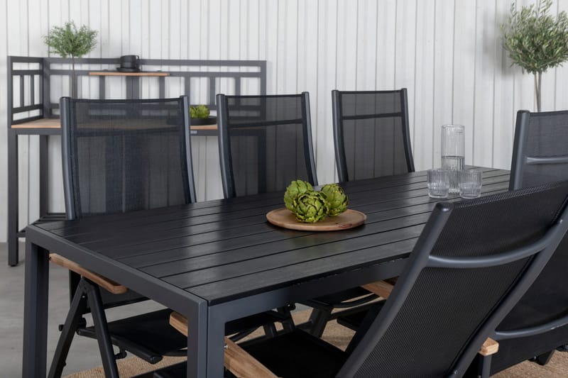 Break Matgrupp Utomhus 205cm + 6 Panama Positionsstolar Svart/Grå - Venture Home - Utemöbler - Utegrupp - Matgrupper utomhus