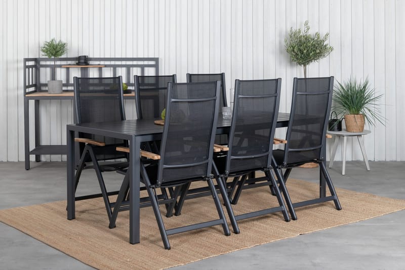 Break Matgrupp Utomhus 205cm + 6 Panama Positionsstolar Svart/Grå - Venture Home - Utemöbler - Utegrupp - Matgrupper utomhus