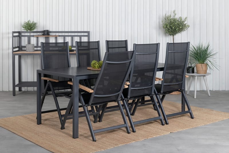 Break Matgrupp Utomhus 205cm + 6 Panama Positionsstolar Svart/Grå - Venture Home - Utemöbler - Utegrupp - Matgrupper utomhus