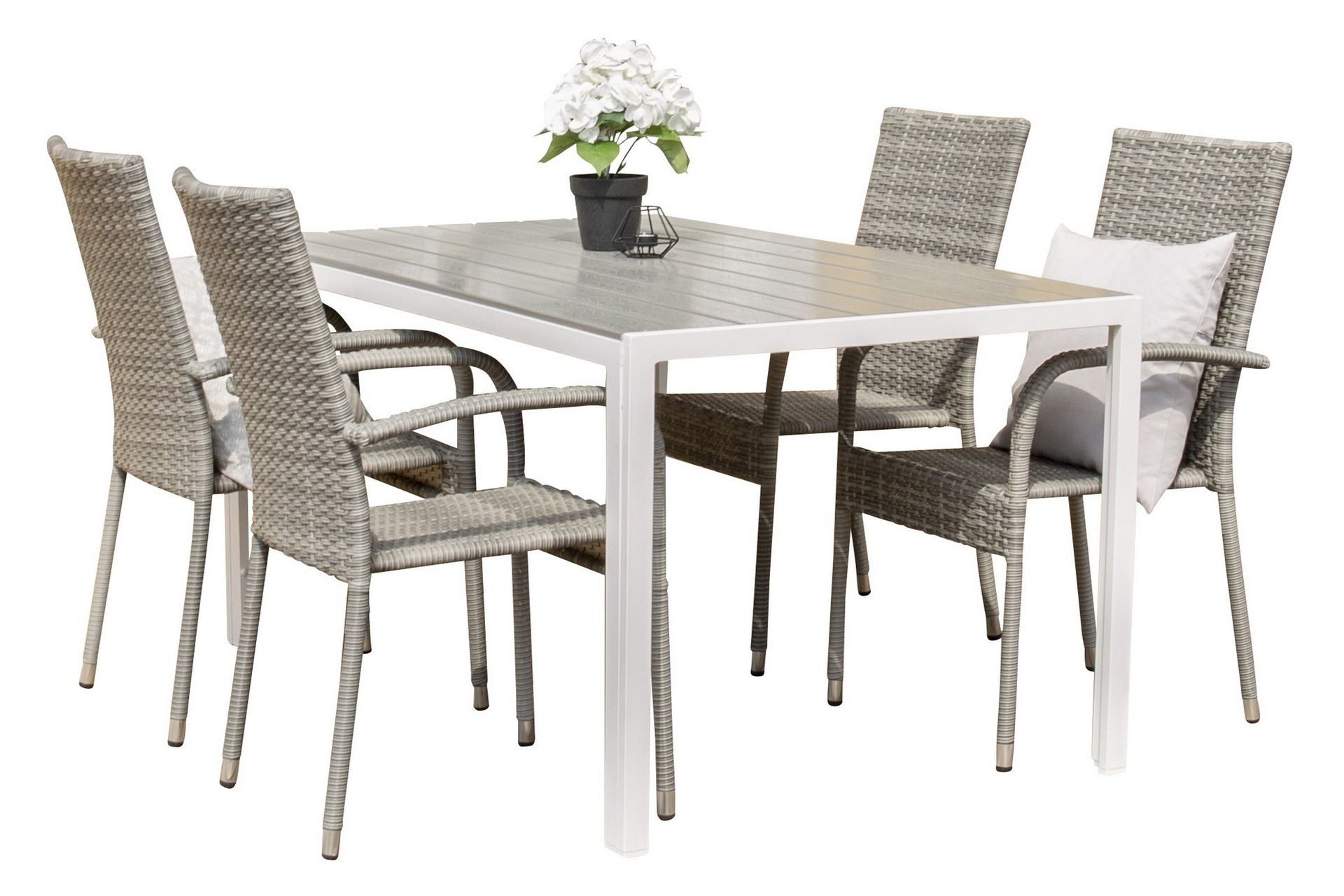 Break Matgrupp Utomhus + 4 Utestolar - Gr&aring;/Vit