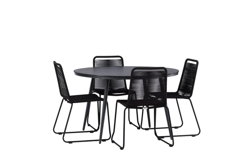 Break Matgrupp Utomhus Rund 120 cm + 4 Lindos Stapelbar Stol - Svart - Utemöbler - Utegrupp - Matgrupper utomhus